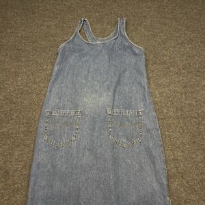 VT Women's Denim Dress Midi  Pockets Adjustable Shoulder Strap Sleeveless Sz S